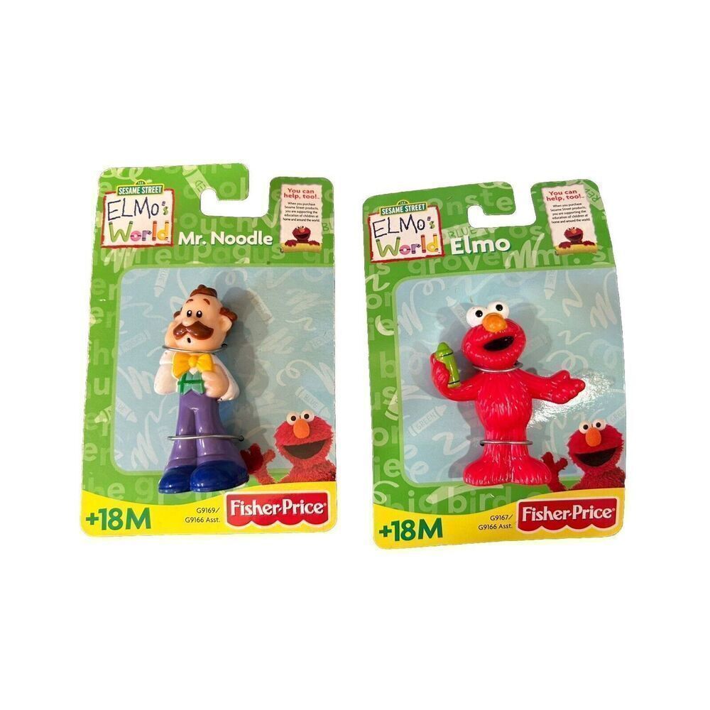 RARE Vintage Elmo & Mr Noodle Elmo's World 3" PVC Figure Sesame Street 2000 NEW